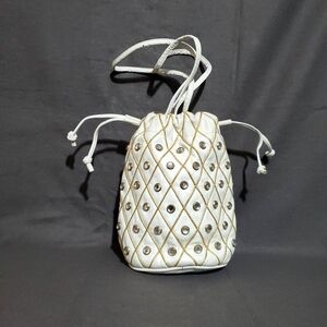 Tiffany Rose Purse Vintage Leather Bucket Bag White Quilted Drawstring Eyelet